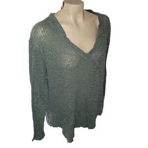 Womens Free People Extra Small Sheer Knit Long Sleeve Top In Sage Green‎